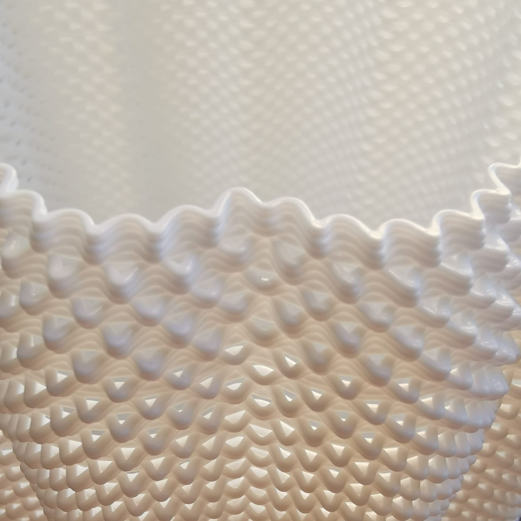 Close-up of a textured white table lamp surface with a wavy pattern