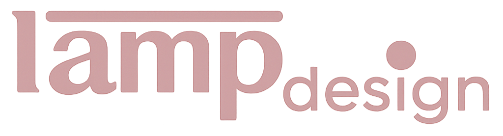 Logo of 'lamp design' in pink on a white background